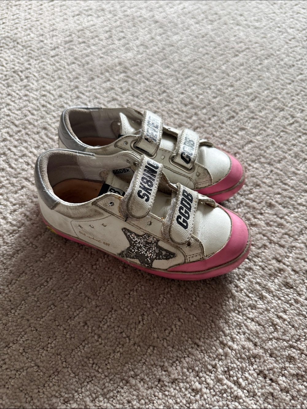Golden Goose Kids White Sneakers with Pink Toe and Silver Star